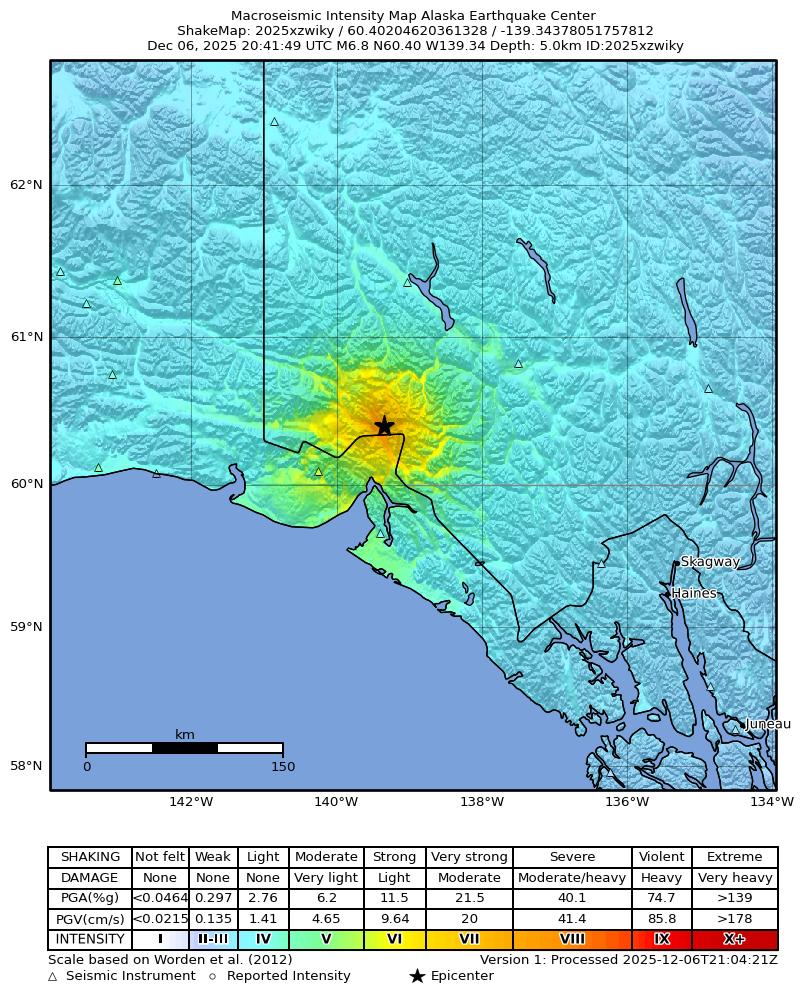 M7 Hubbard Glacier shakemap